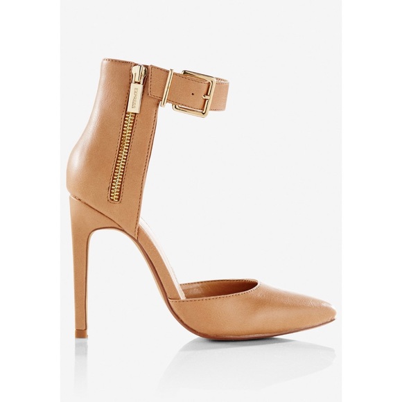 Tan Pointed Toe Zip Side Ankle Strap Pump 💛 - Picture 1 of 8